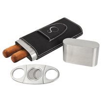  Laserable Leatherette Cigar Case with Cutter in Black