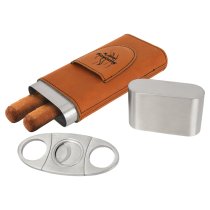  Laserable Leatherette Cigar Case with Cutter in Brown