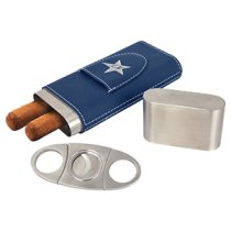 Laserable Leatherette Cigar Case with Cutter in Blue